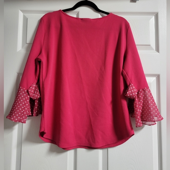 NY&Co Womens Fuchsia Blouse with Polka Dot 3/4 Butterfly Sleeves Size XL - Picture 4 of 4